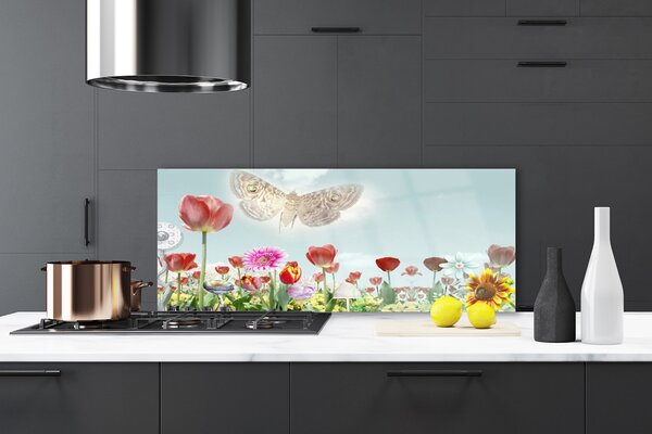 Panou sticla bucatarie Flori Natura Multi