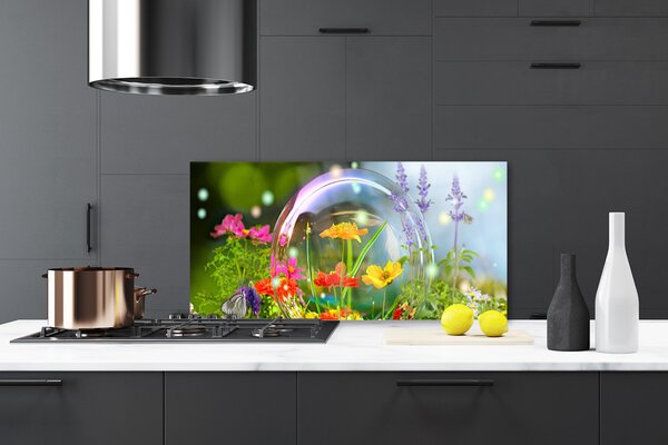 Panou sticla bucatarie Flori Natura Multi