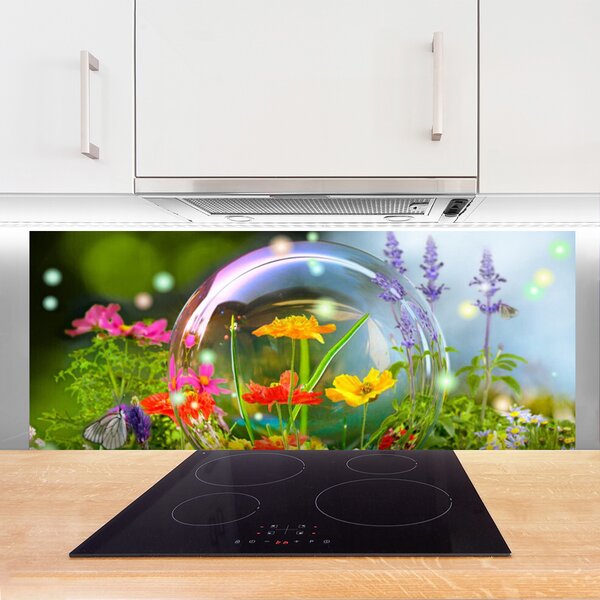 Panou sticla bucatarie Flori Natura Multi