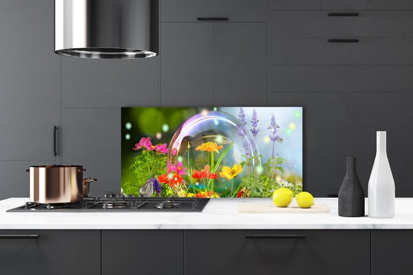 Panou sticla bucatarie Flori Natura Multi