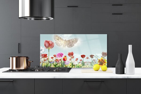 Panou sticla bucatarie Flori Natura Multi