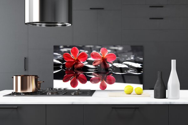 Panou sticla bucatarie Pietrele florale flori Roșu Negru