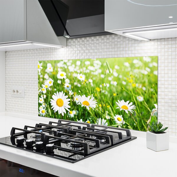 Panou sticla bucatarie Daisy Floral Alb Galben Verde