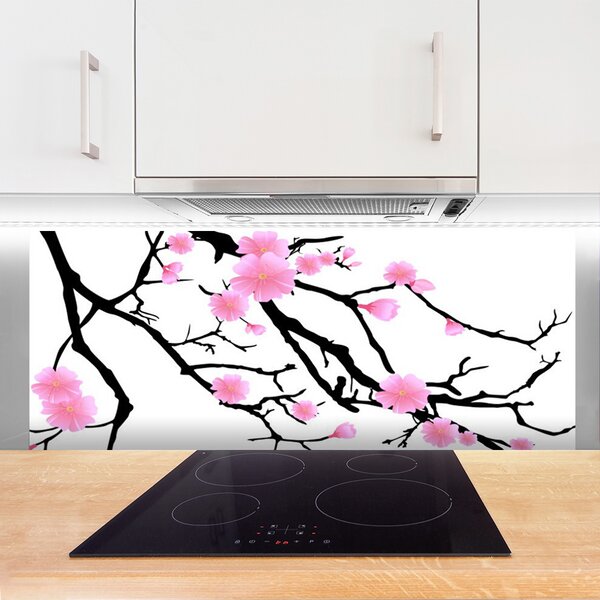Panou sticla bucatarie Ramuri Flori Art Brown roz