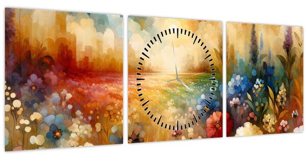 Tablou - Pajiște colorată (cu ceas) (90x30 cm)