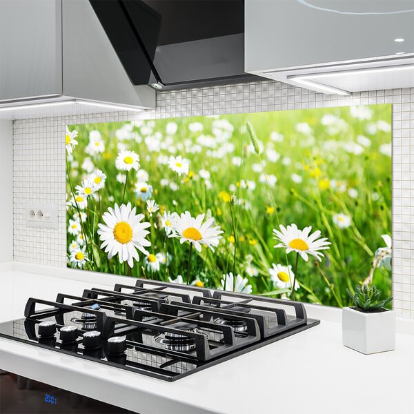 Panou sticla bucatarie Daisy Floral Alb Galben Verde