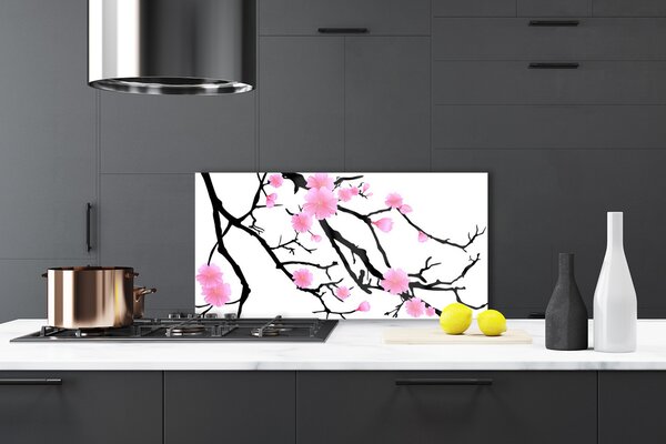 Panou sticla bucatarie Ramuri Flori Art Brown roz