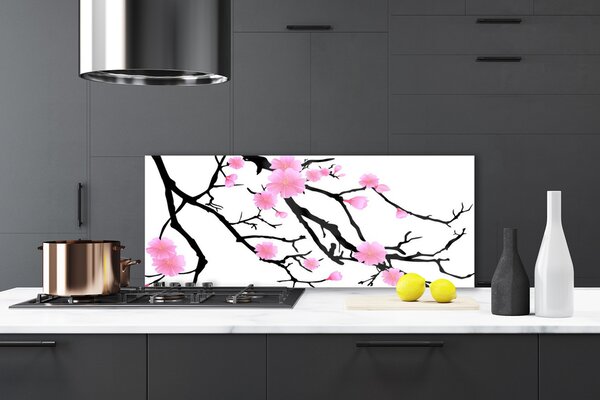 Panou sticla bucatarie Ramuri Flori Art Brown roz