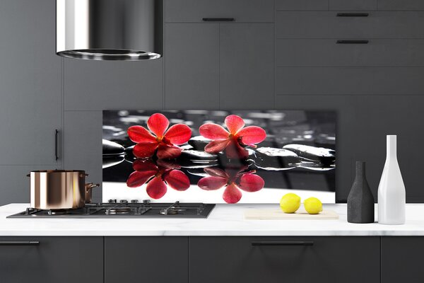 Panou sticla bucatarie Pietrele florale flori Roșu Negru