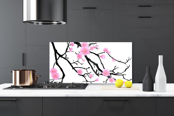 Panou sticla bucatarie Ramuri Flori Art Brown roz