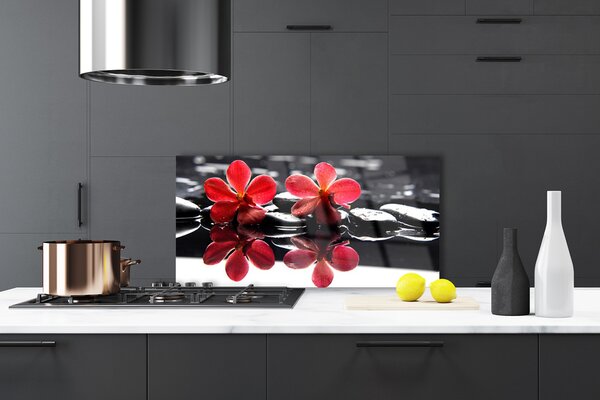 Panou sticla bucatarie Pietrele florale flori Roșu Negru