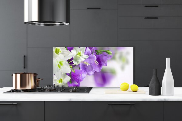 Panou sticla bucatarie Flori Floral Violet Alb