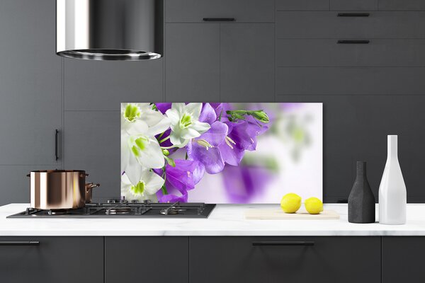 Panou sticla bucatarie Flori Floral Violet Alb