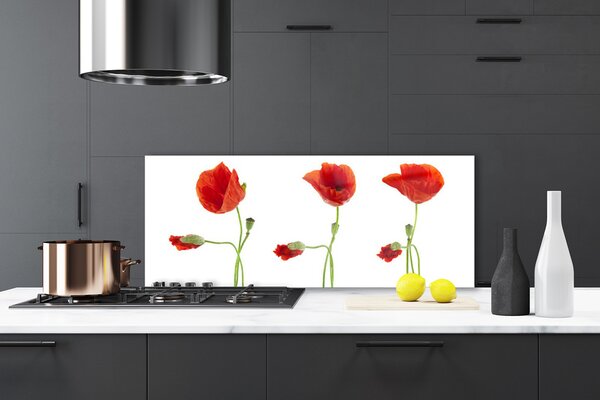 Panou sticla bucatarie Maci Floral Roșu Verde
