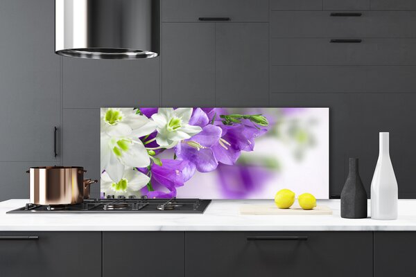 Panou sticla bucatarie Flori Floral Violet Alb