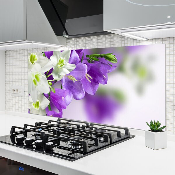 Panou sticla bucatarie Flori Floral Violet Alb