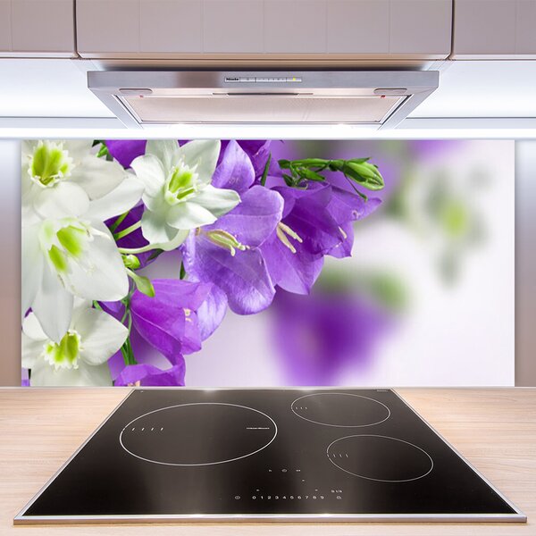 Panou sticla bucatarie Flori Floral Violet Alb