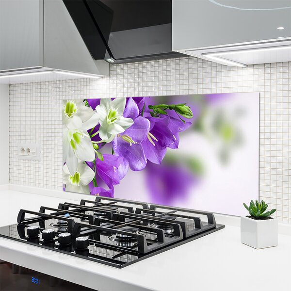 Panou sticla bucatarie Flori Floral Violet Alb