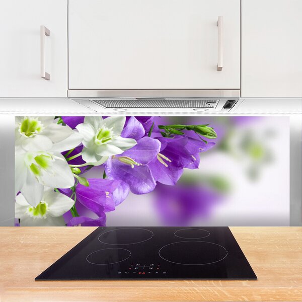 Panou sticla bucatarie Flori Floral Violet Alb