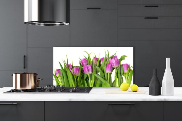 Panou sticla bucatarie Lalele Floral Roz Verde