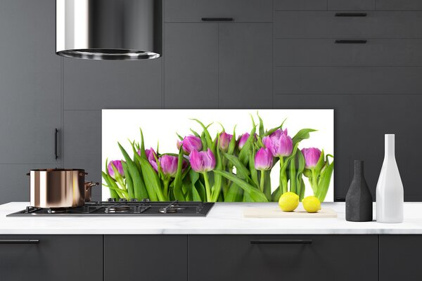 Panou sticla bucatarie Lalele Floral Roz Verde