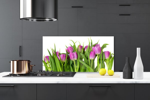 Panou sticla bucatarie Lalele Floral Roz Verde