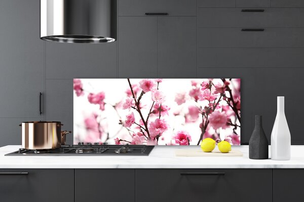 Panou sticla bucatarie Ramuri de flori Floral Brown roz