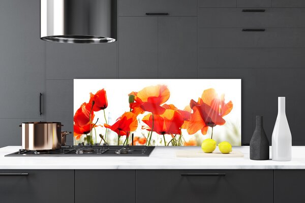 Panou sticla bucatarie Maci Floral Roșu Galben