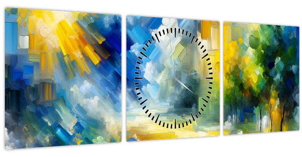 Tablou - Zi însorită abstractă (cu ceas) (90x30 cm)