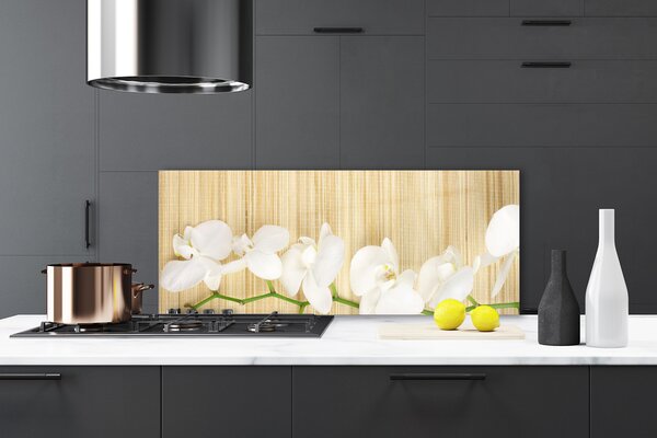 Panou sticla bucatarie Flori Floral alb