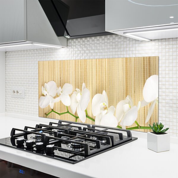 Panou sticla bucatarie Flori Floral alb