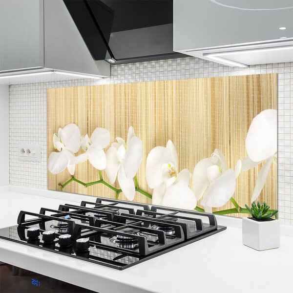 Panou sticla bucatarie Flori Floral alb