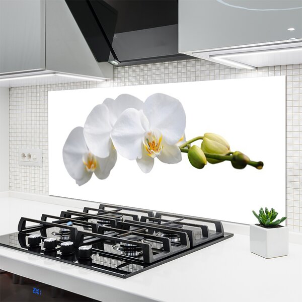 Panou sticla bucatarie Flori Floral alb