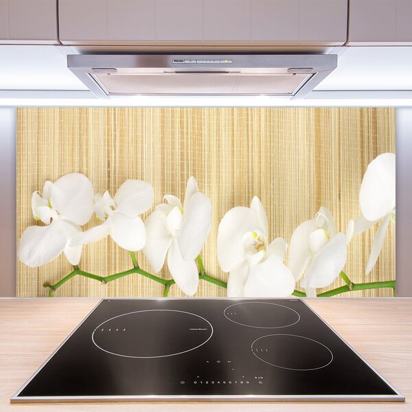 Panou sticla bucatarie Flori Floral alb