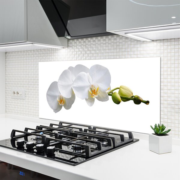 Panou sticla bucatarie Flori Floral alb