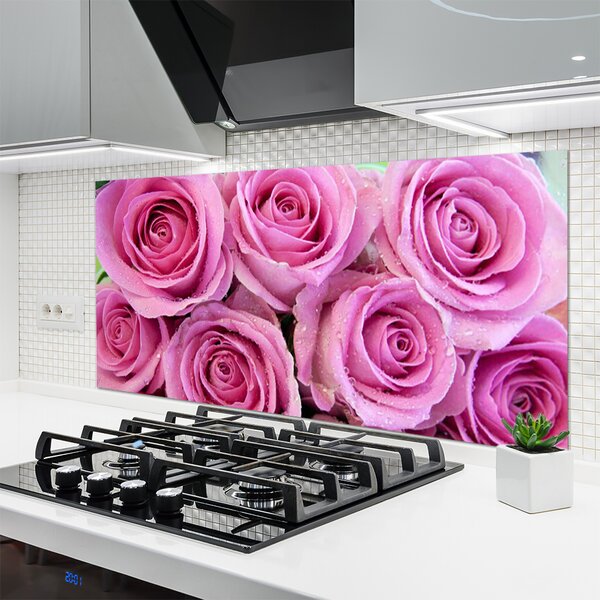 Panou sticla bucatarie Trandafiri roz Floral