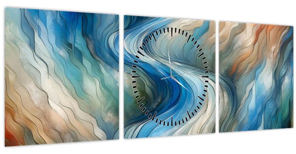 Tablou - Curent abstract (cu ceas) (90x30 cm)