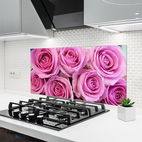 Panou sticla bucatarie Trandafiri roz Floral