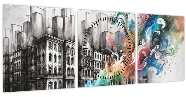 Tablou - Viața industrială (cu ceas) (90x30 cm)