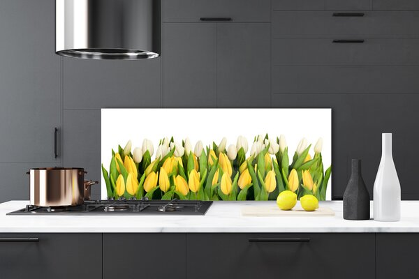 Panou sticla bucatarie Lalele Floral Galben Verde