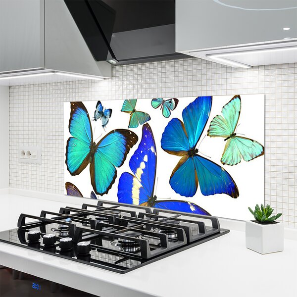 Panou sticla bucatarie Butterfly Natura Albastru Negru Violet