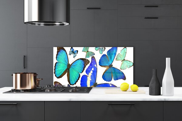 Panou sticla bucatarie Butterfly Natura Albastru Negru Violet