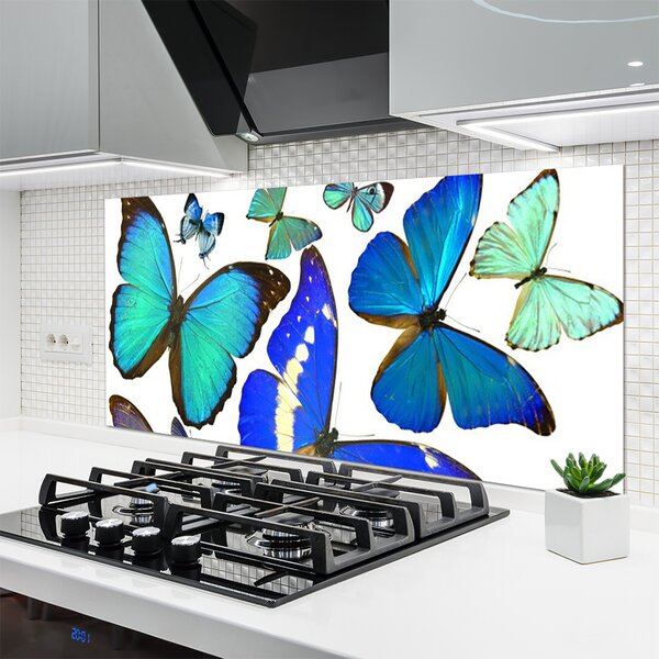 Panou sticla bucatarie Butterfly Natura Albastru Negru Violet