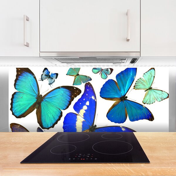 Panou sticla bucatarie Butterfly Natura Albastru Negru Violet