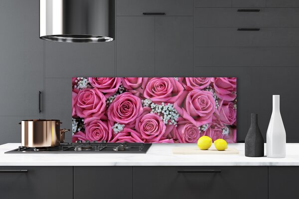 Panou sticla bucatarie Trandafiri roz Floral
