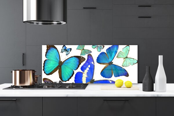 Panou sticla bucatarie Butterfly Natura Albastru Negru Violet