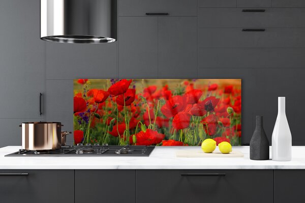 Panou sticla bucatarie Maci Floral Roșu Verde