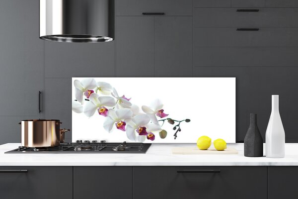 Panou sticla bucatarie Flori Floral alb