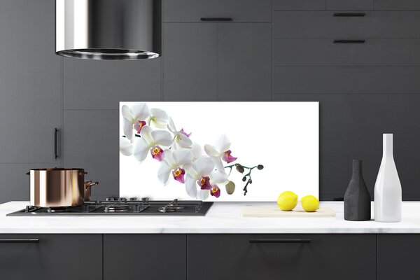 Panou sticla bucatarie Flori Floral alb
