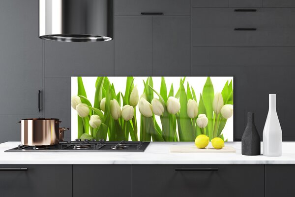 Panou sticla bucatarie Lalele Floral Alb Verde